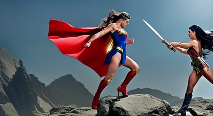 Wonder Woman vs Supergirl in Retro Sci-Fi