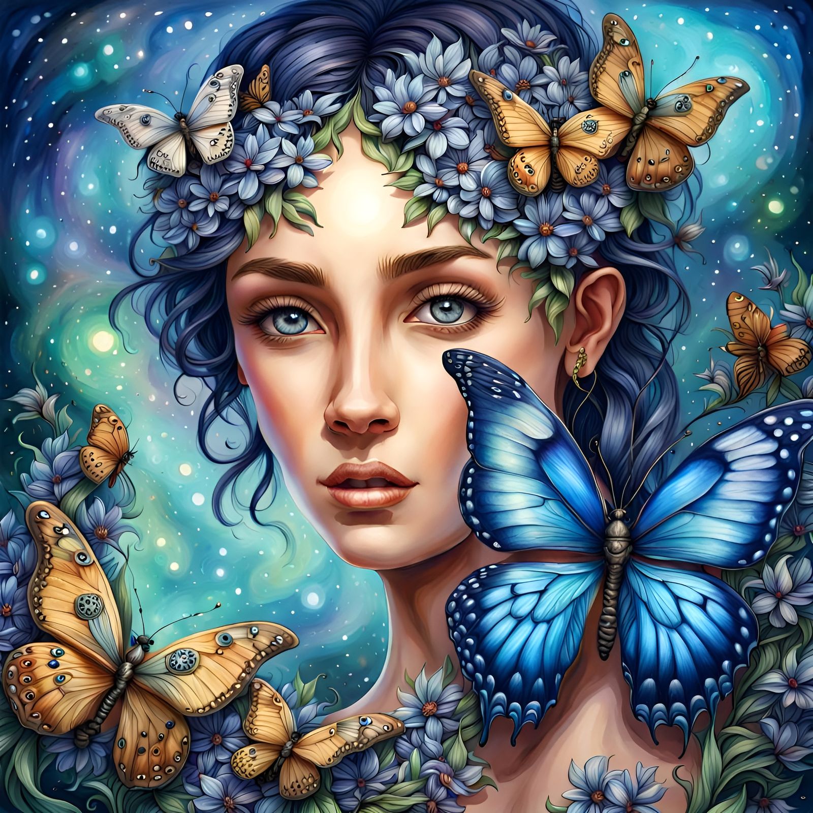 Charming Indigo Butterfly in Magical Fantasy Style
