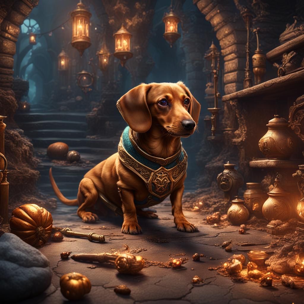 Fantasy Art: Sorcerous Tan Dachshund