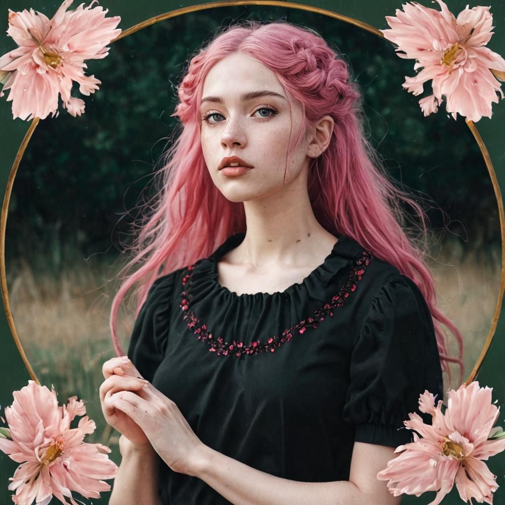 Pink-Haired Woman: Photography, Screen Print, Pointillism