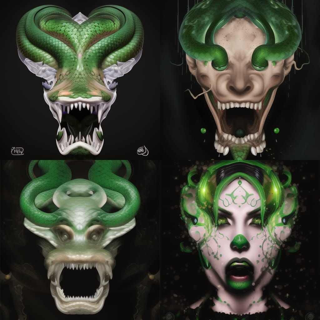 Hyperrealistic Jade Snake Splash Art