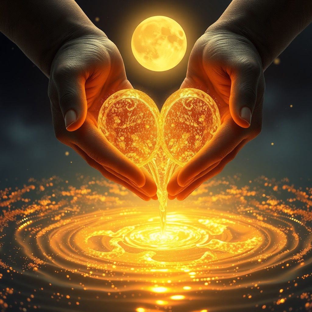 Golden River of Life Flowing into Lagoon