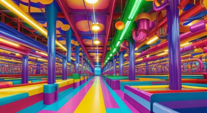 Willy Wonka Style Factory Interior in Gouache