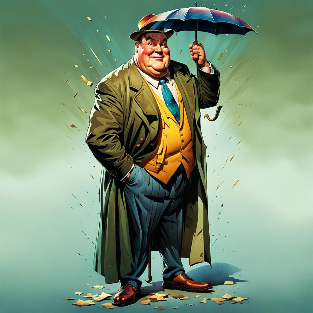 Smug Man with Umbrella in Comic Book Style