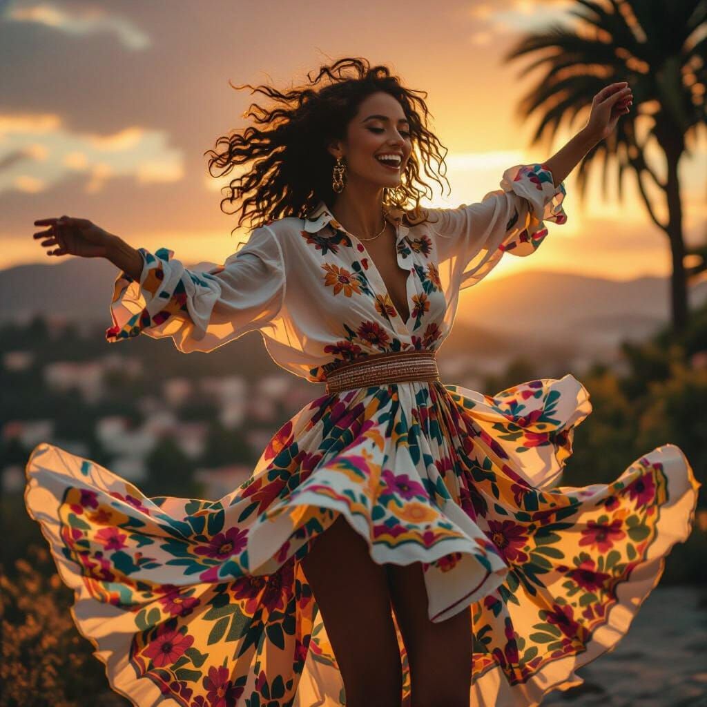Woman Dancing in Sunset with Golden Light