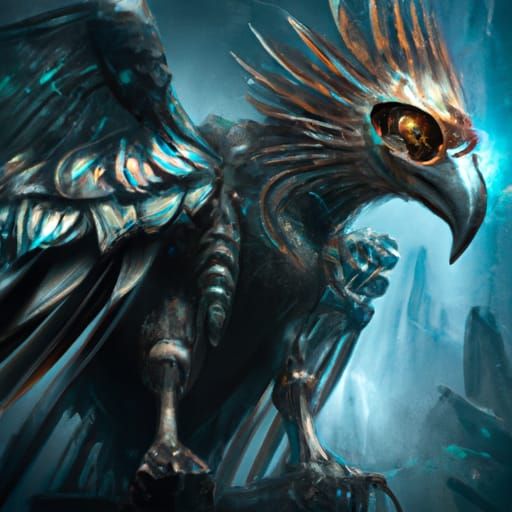 Cyborg Demon Bird in Digital Matte Painting Style