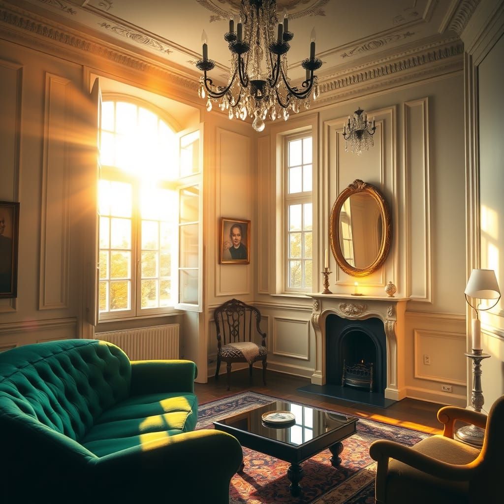 Charming French-Style Living Room in Warm Morning Light