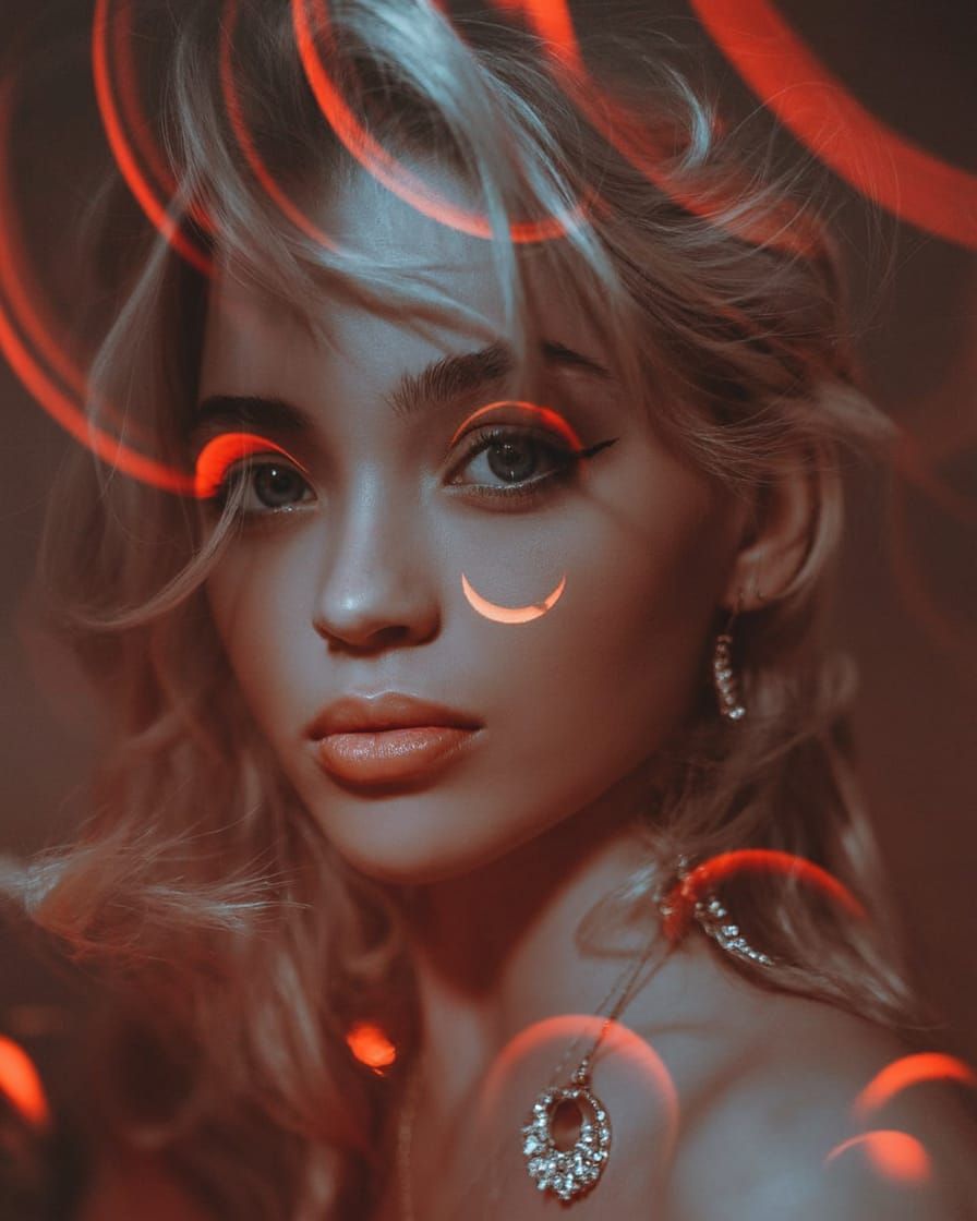 Vibrant Red Crescent Moon