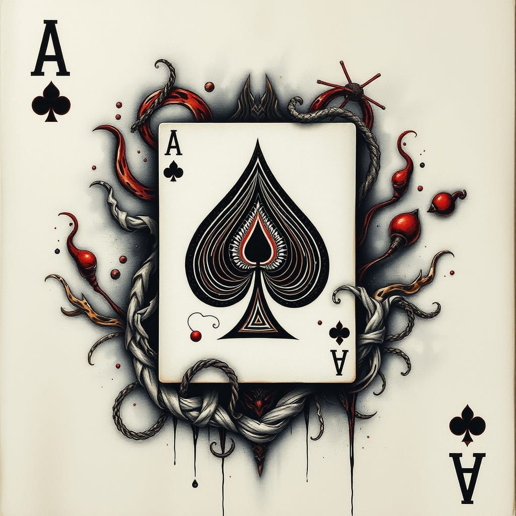 Ace of Spades Tattoo Flash in Surrealist Style