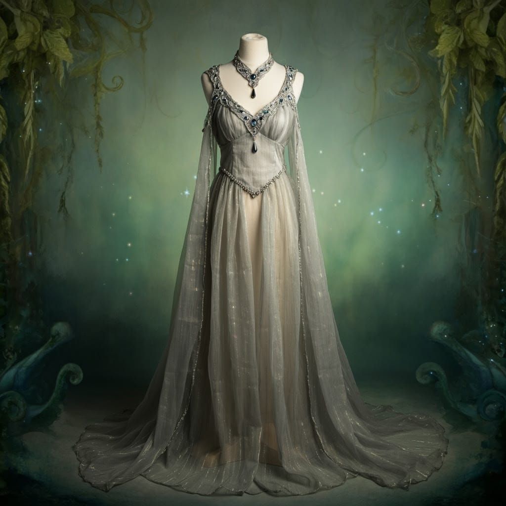 Ethereal Elvish Fantasy Gown in Soft Grey