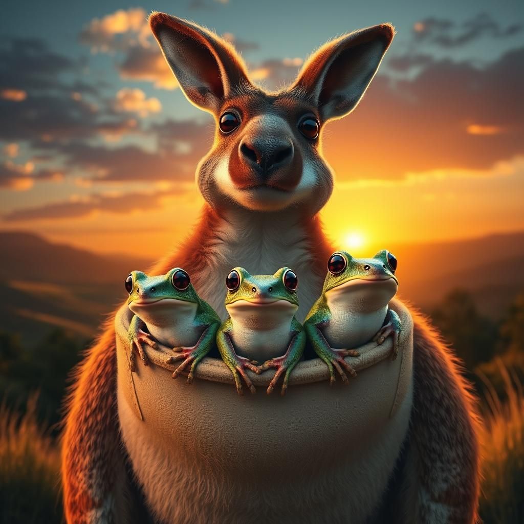 Frogs in Kangaroo Pouch at Sunset