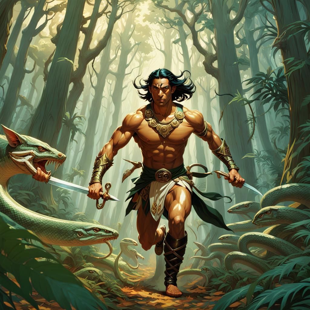 Iravan Barbarian-Elf Sprinting: Photorealistic Double-Exposu...