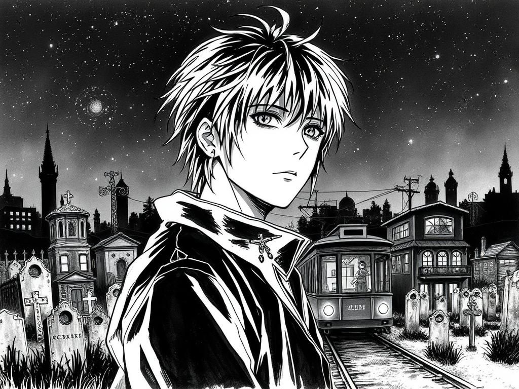 Ethereal Tram Rides Through a Misty Graveyard Beneath a Star...