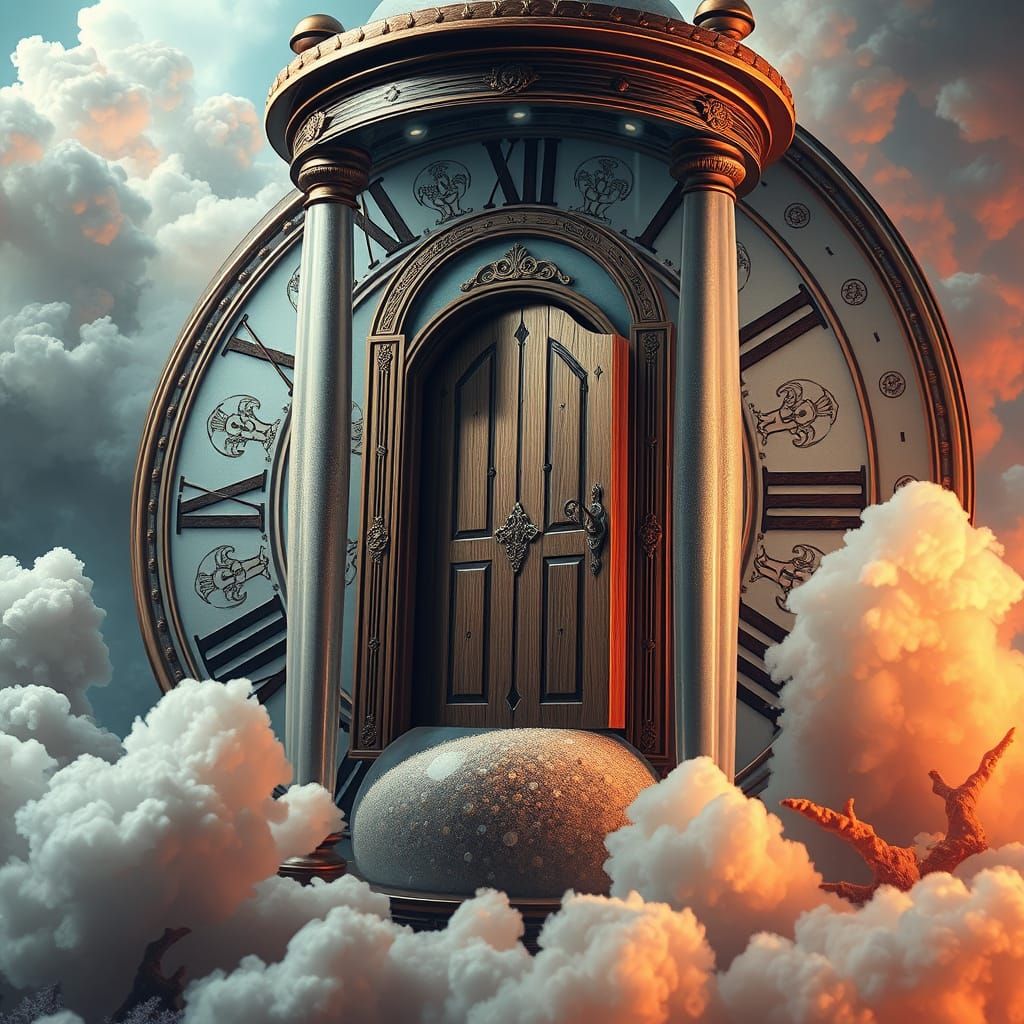 Mystical Door on Hourglass Clock in Digital Art