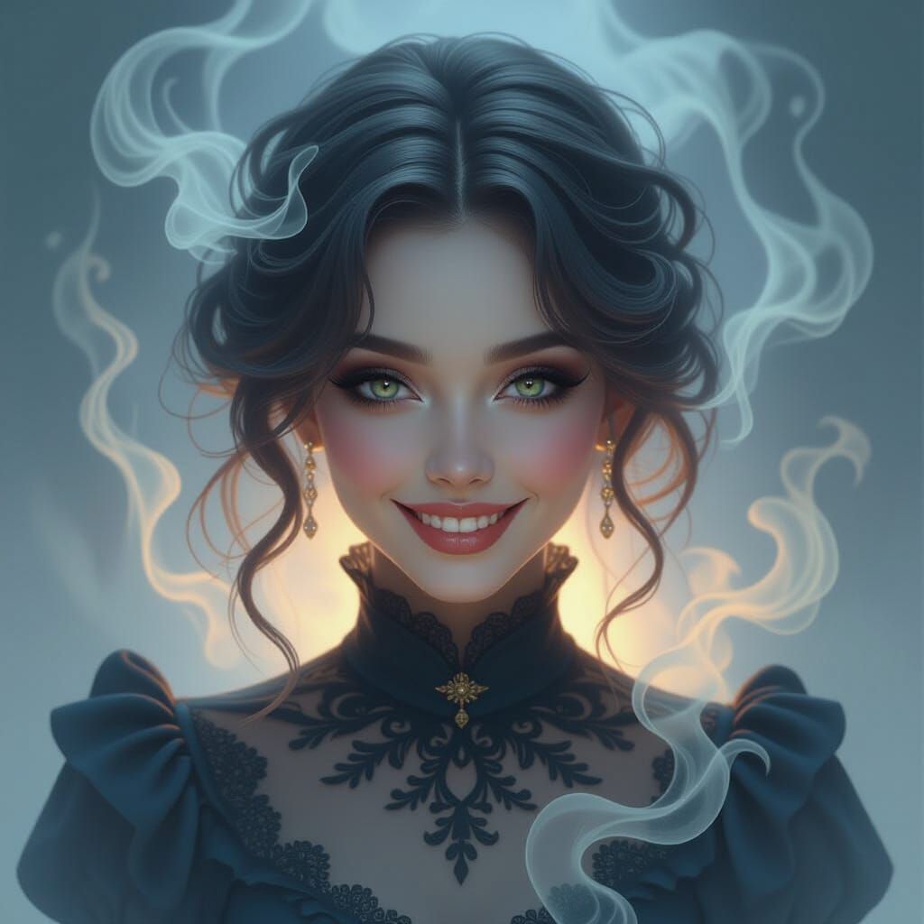 Ethereal Fantasy Portrait of a Smokey Mirror Figure