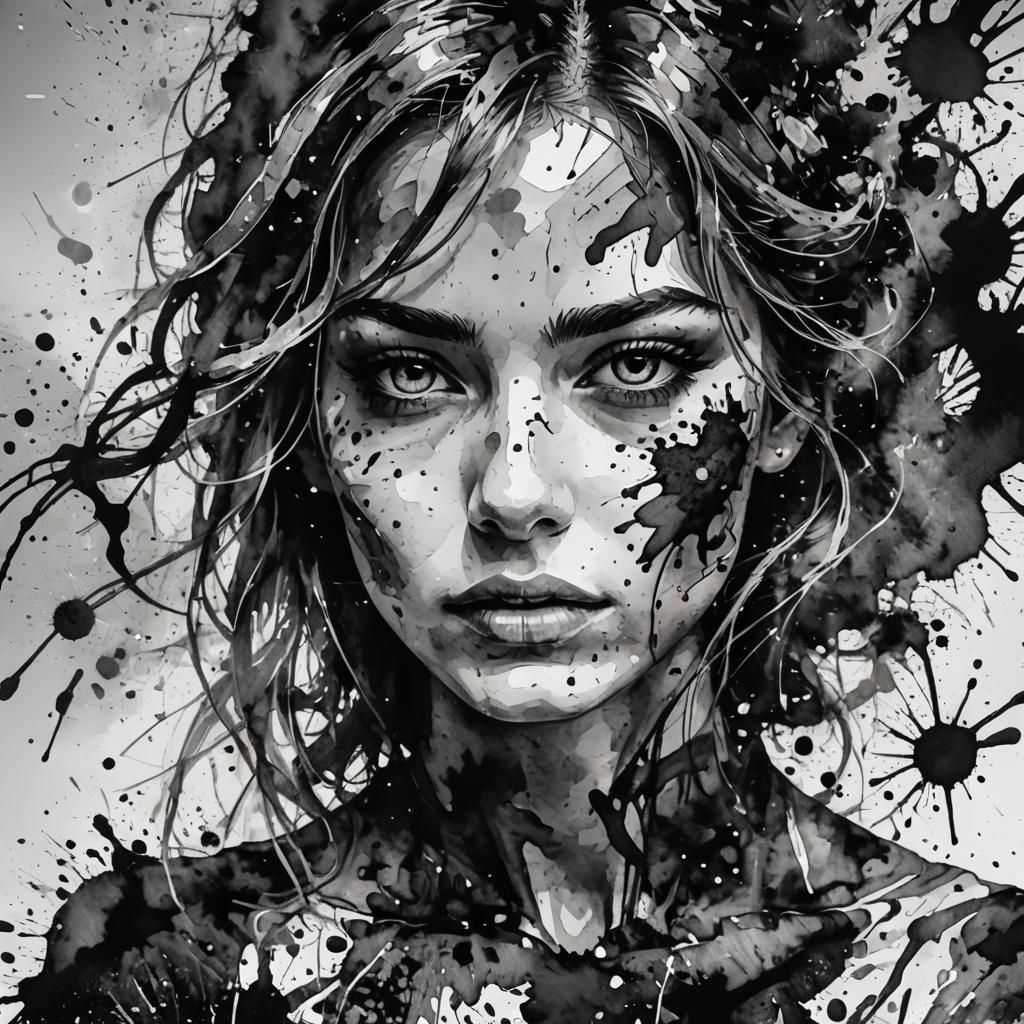 Ink Splatter Portrait in Watercolor Style