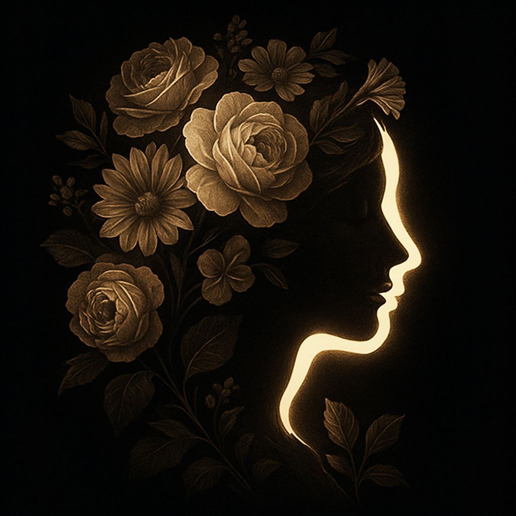Optical Illusion of Women and Flowers in Dramatic Backlight