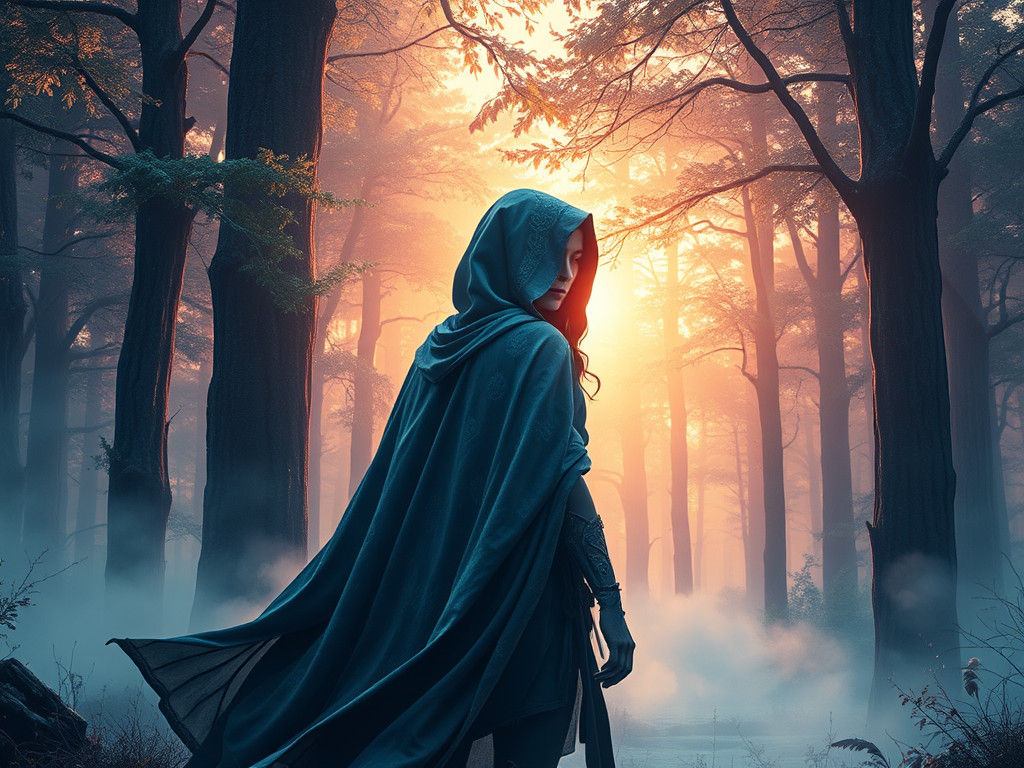 Mystical Warrior in Bioluminescent Forest