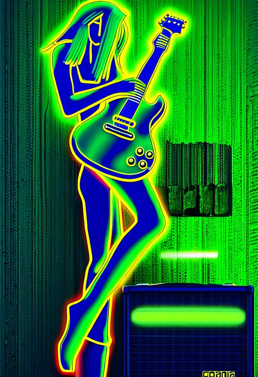 Ethereal Solar-Punk Guitarist in Golden Glow