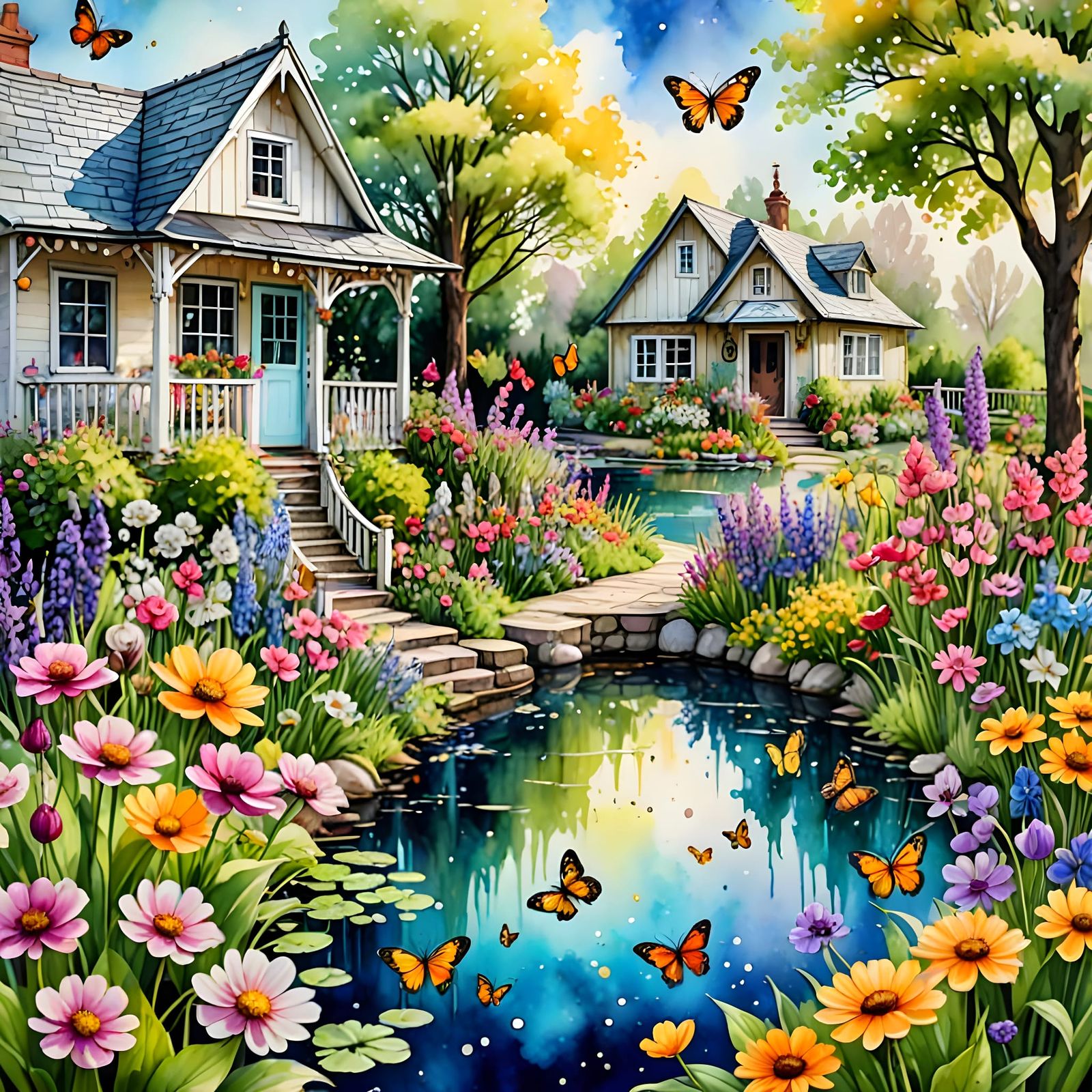 Spring Cottage Oasis in Vibrant Blooms