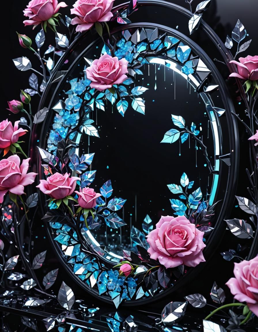 Holographic Crystal Geode in Watercolor with Neon Light