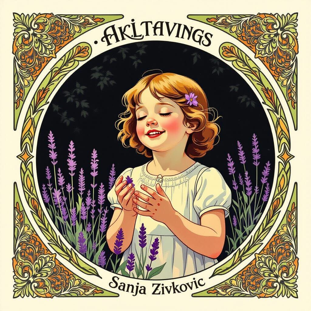 Art Nouveau Memory of Lily in Lavender Garden