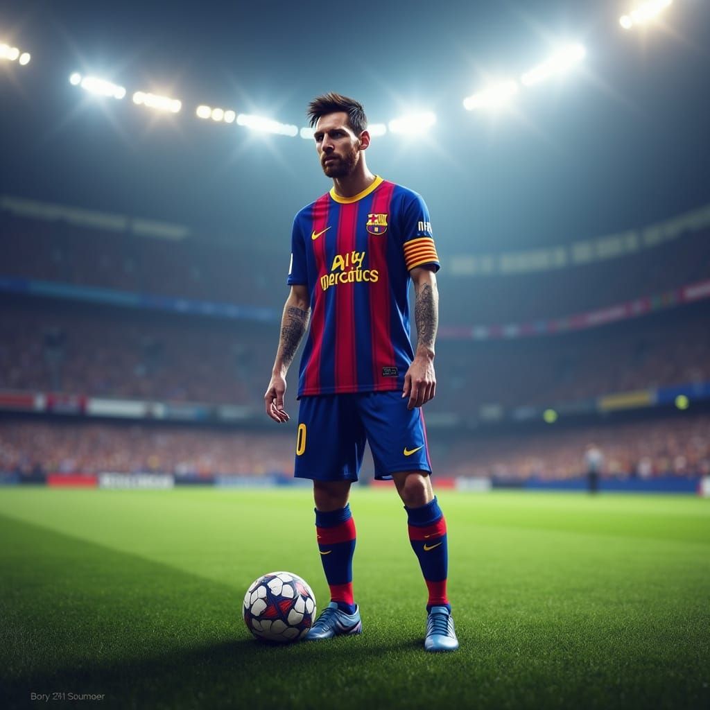 Lionel Messi in Real Oviedo Jersey on Football Pitch