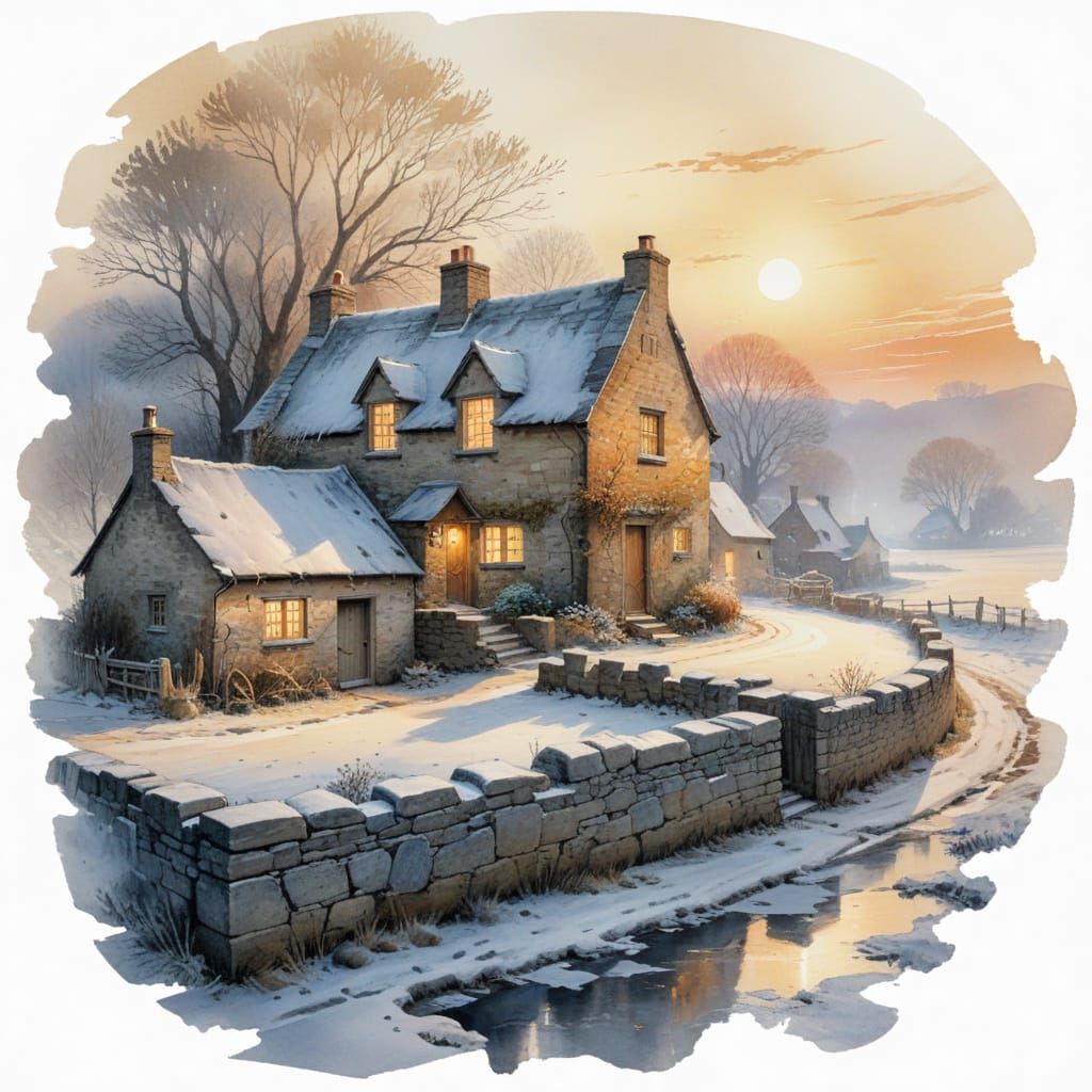 Winter Village Awakens in Frosty Dawn Light