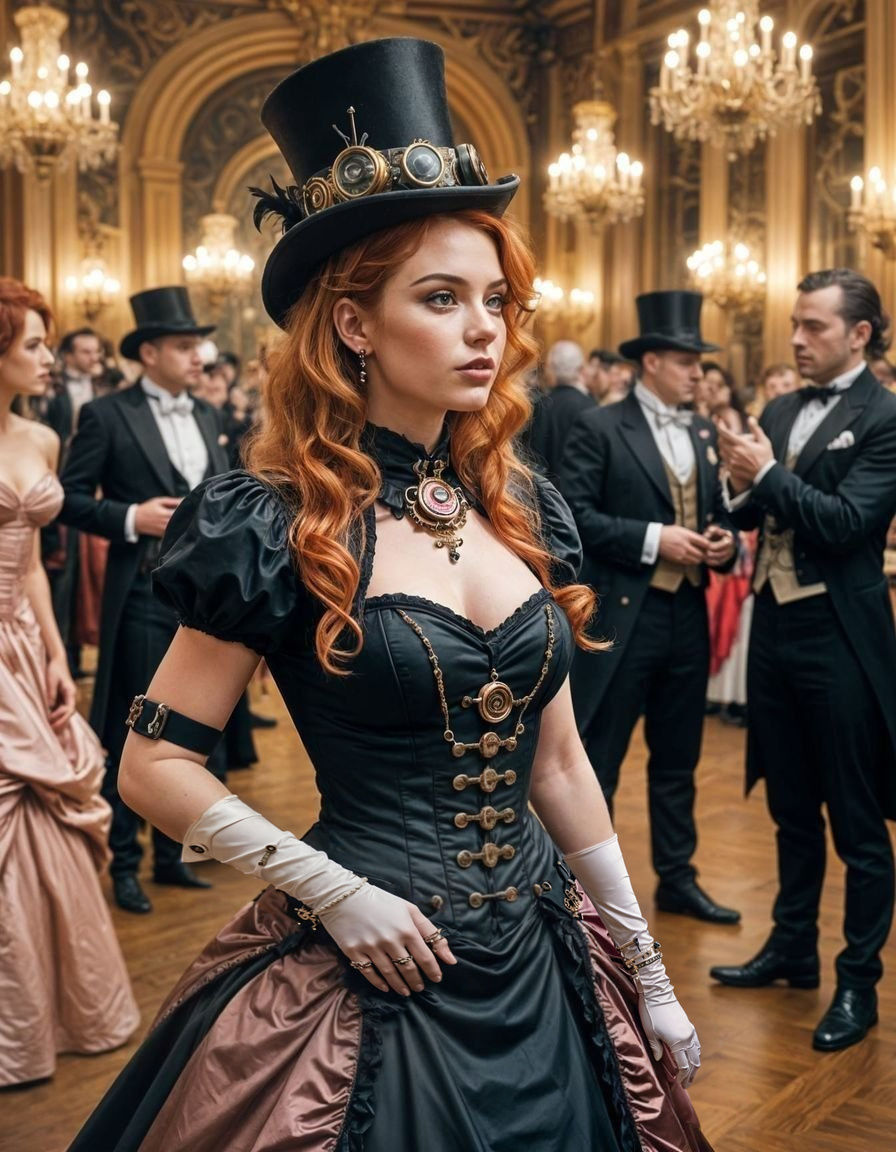 Steampunk Lady in Ballgown Stuns Ballroom Guests