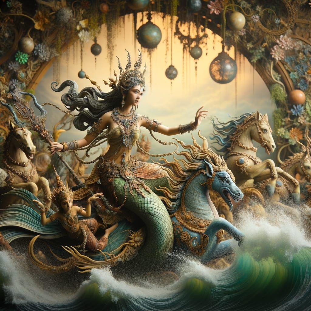 South Asian Sea-Goddess Amphitrite Rides Majestic Sea Creatu...