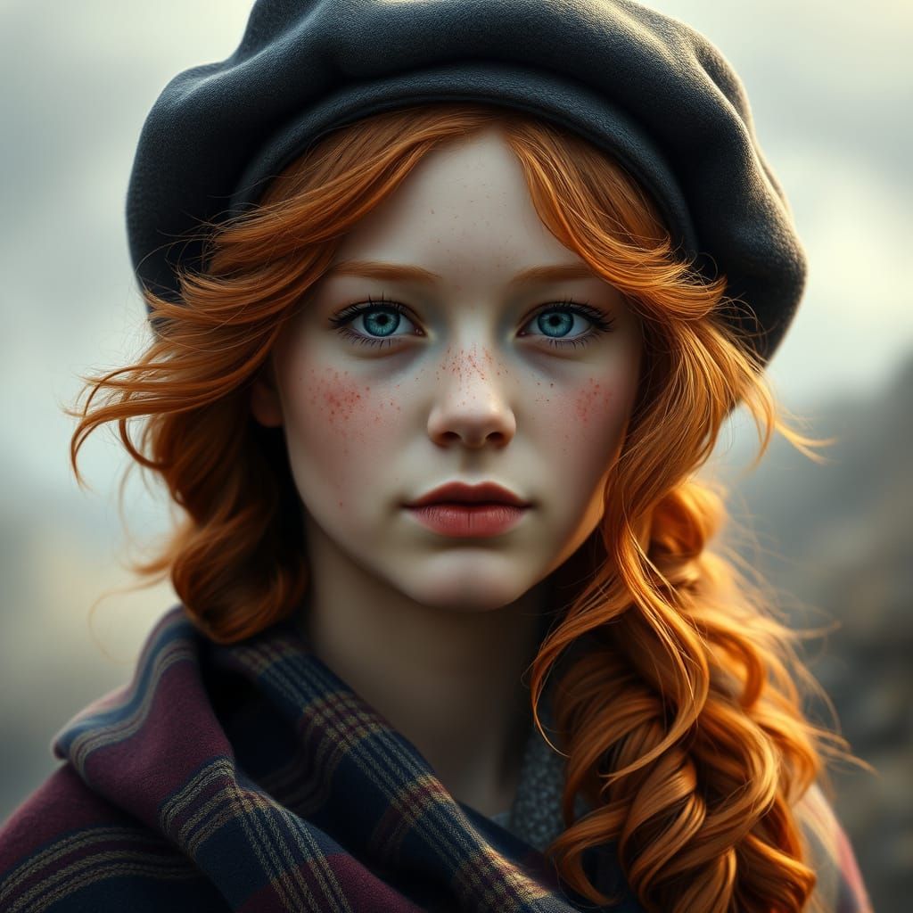 Redhead Scottish Girl Portrait in Sargent Style