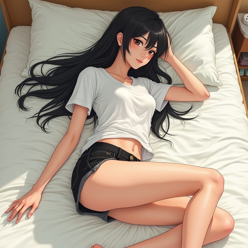 Attractive Japanese Woman Reclining Art, Realistic Style