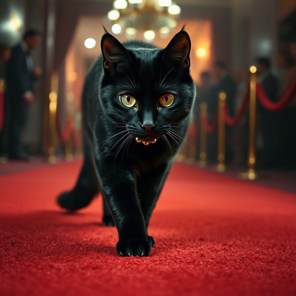 Glamorous Black Cat Strides Red Carpet in Classic Film Noir ...