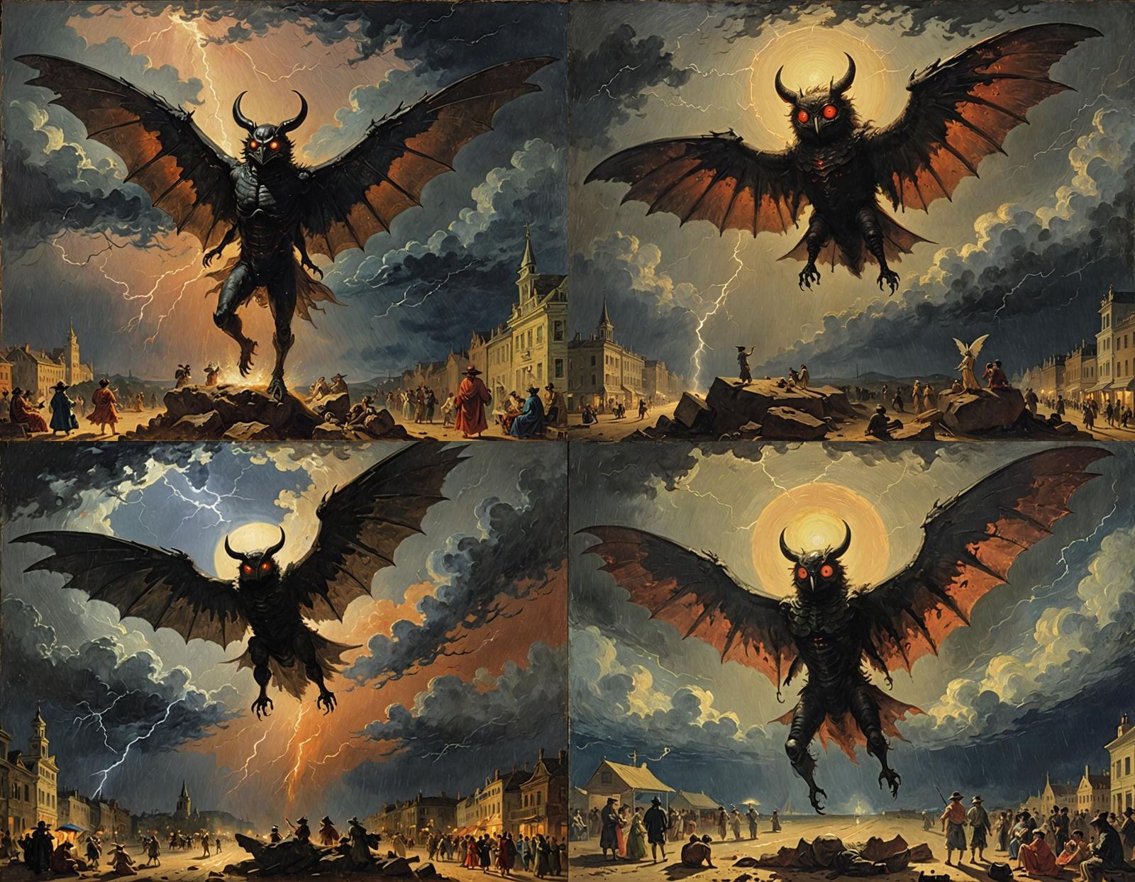 Mothman Summer in Goya-esque Twilight Thunderstorm