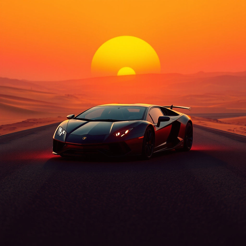 Lamborghini at Sunset in a Mystical Desert