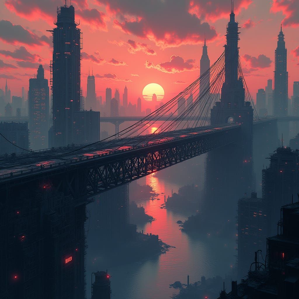 Cyberpunk Bridge Merges Past and Future in a Hauntingly Beau...