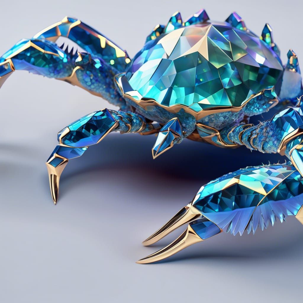 Crystalline Blue Crab: 3D Rendered Boss Monster