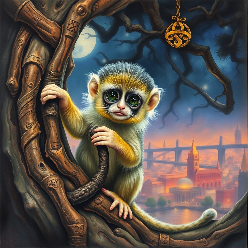 Pygmy Marmoset in Surreal Heavy Metal Style