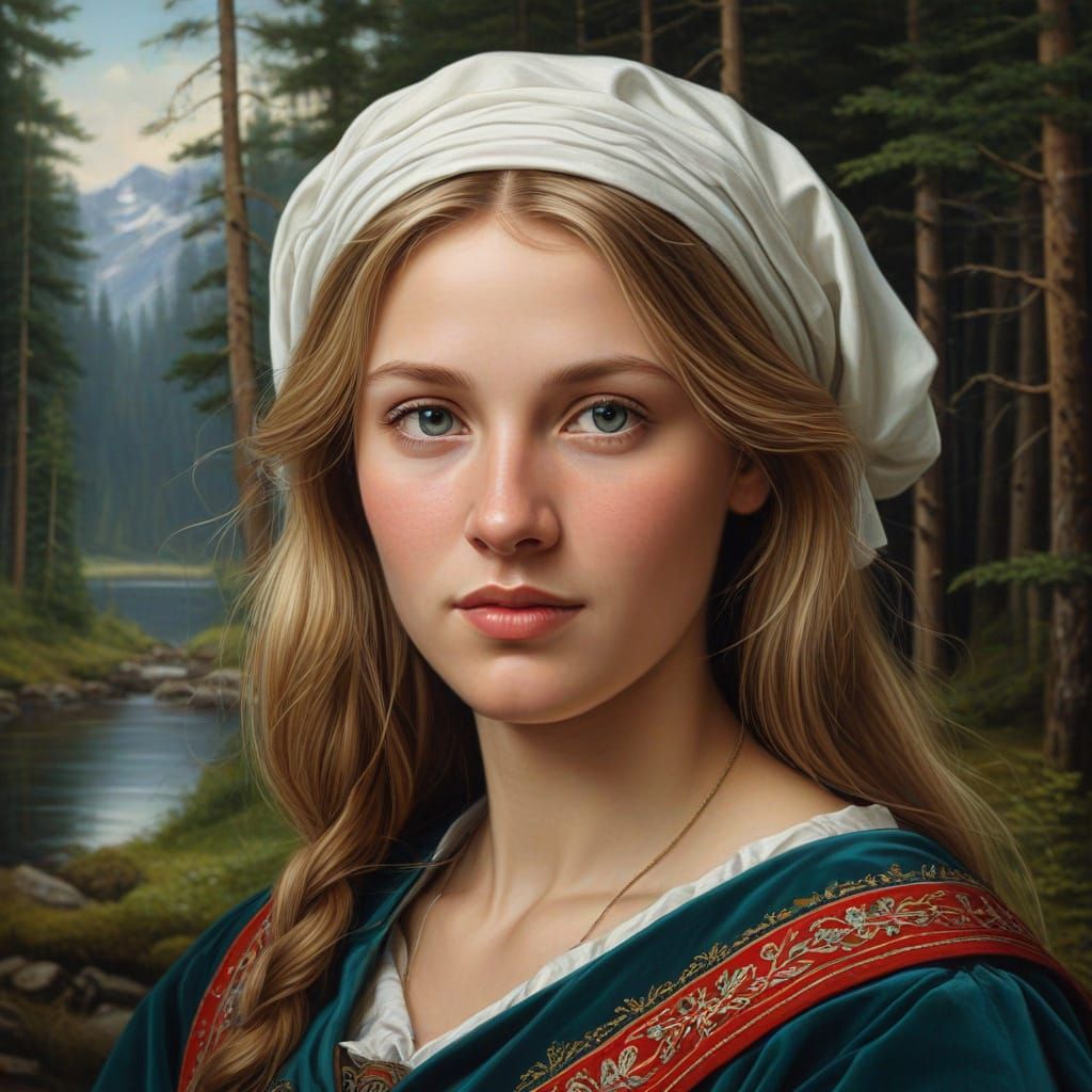 Norwegian Forest Finn Woman Portrait in Raphael Style