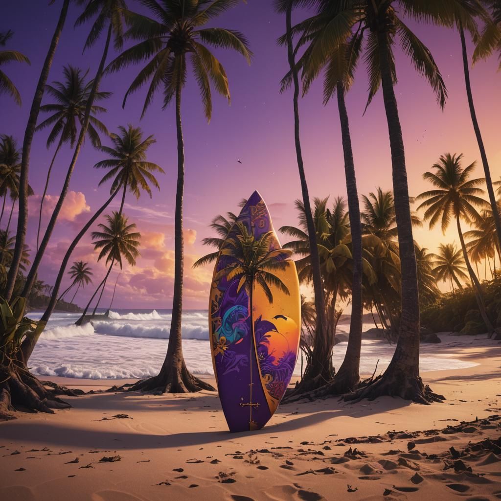Coastal Sunset: Fantasy Art of Surfing Paradise