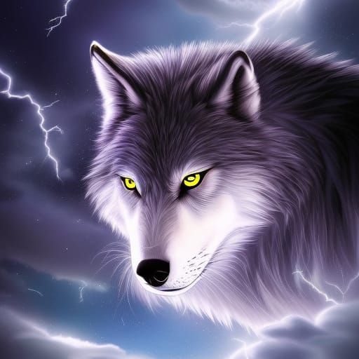 Anime Style Lightning Wolf Digital Illustration