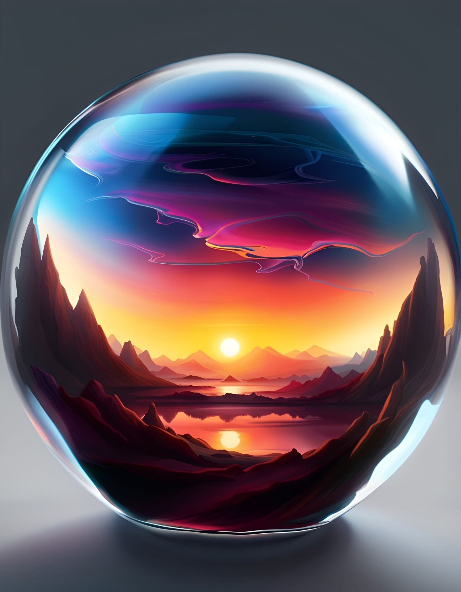 Psychedelic Sunset in Glass Ball Painting