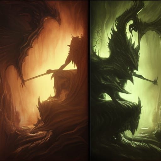 Epic Demon vs God Battle in Dark Fantasy Style