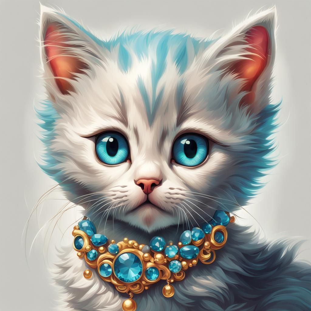 Cute Kitten in Jewels: Hyperrealistic Color Portrait