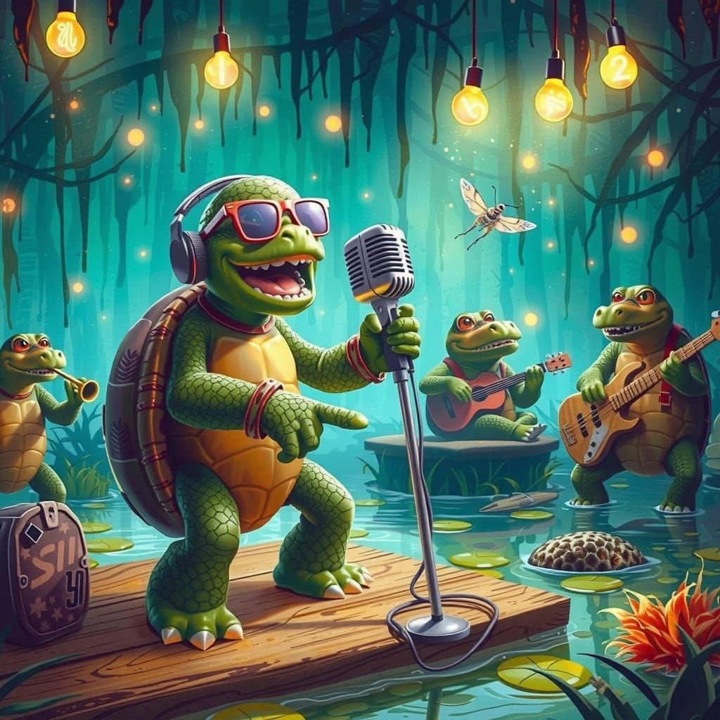 Karaoke Turtle with Alligator Jazz Band