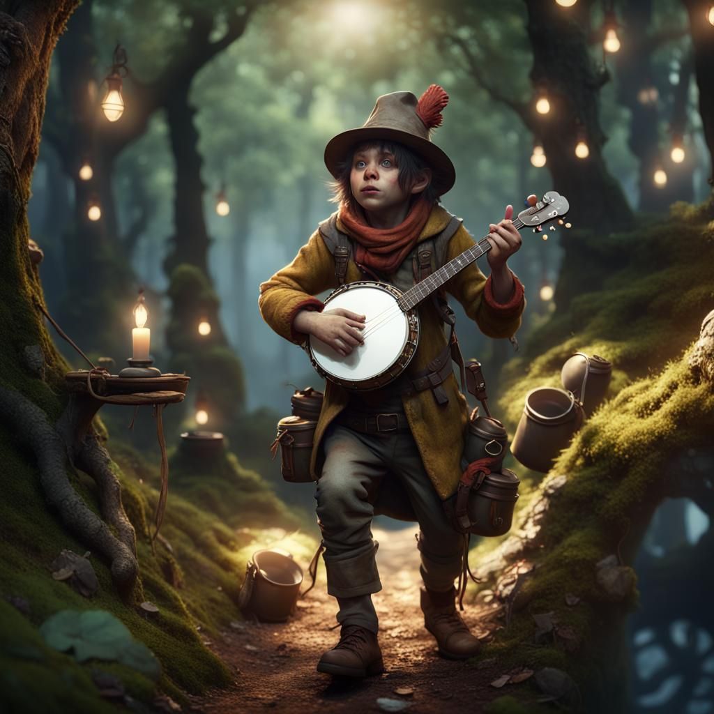 Halfling Bard Busker in Enchanted Forest