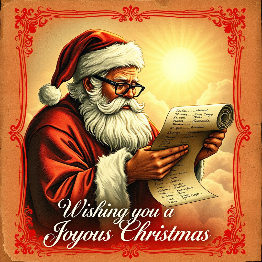 Vintage Holiday Postcard: Santa's List in Pre-Raphaelite Sty...