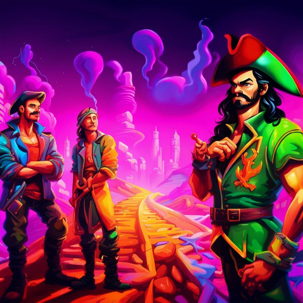 Captain Hook's Neon Hideout: Synthwave Graffiti Art