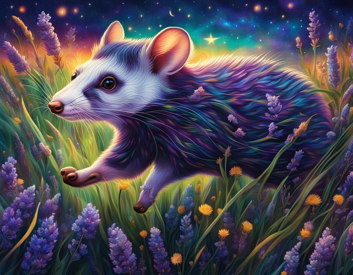 Cosmic Opossums in Starry Lavender Field