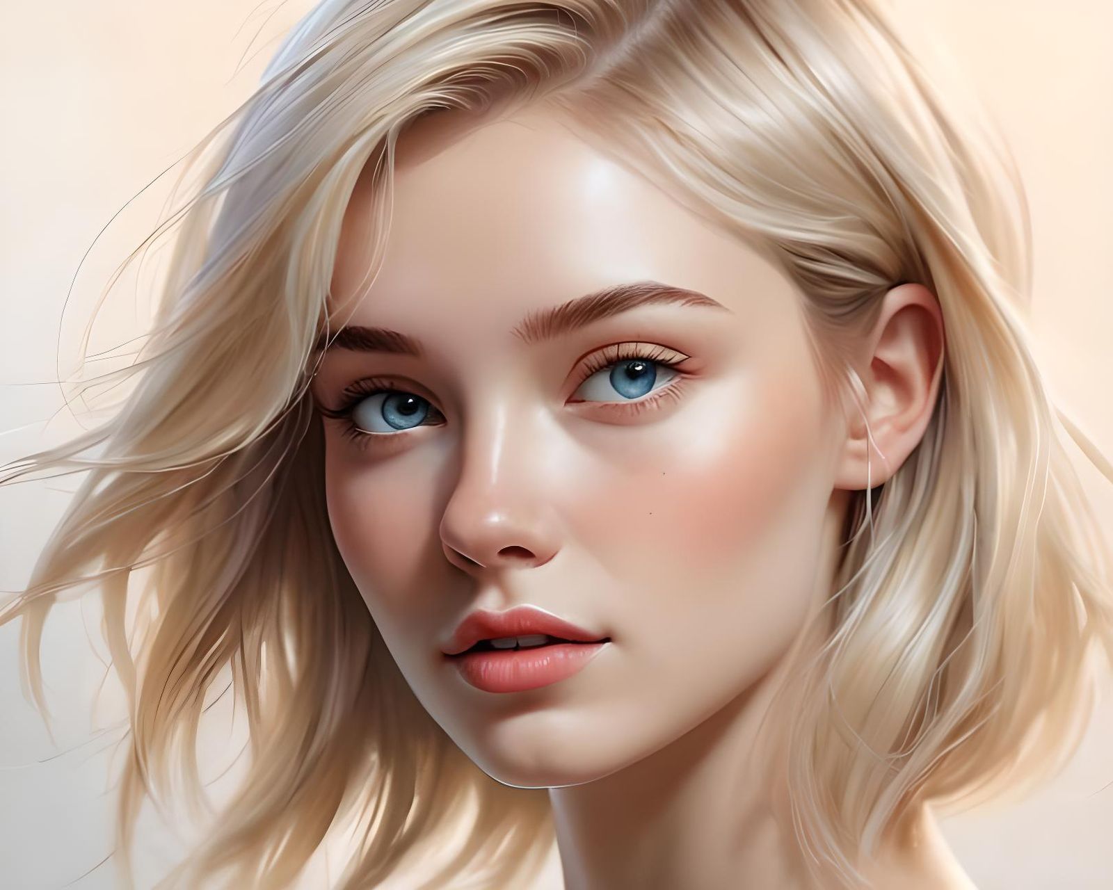 beautiful girl with short blonde hair - tight close up